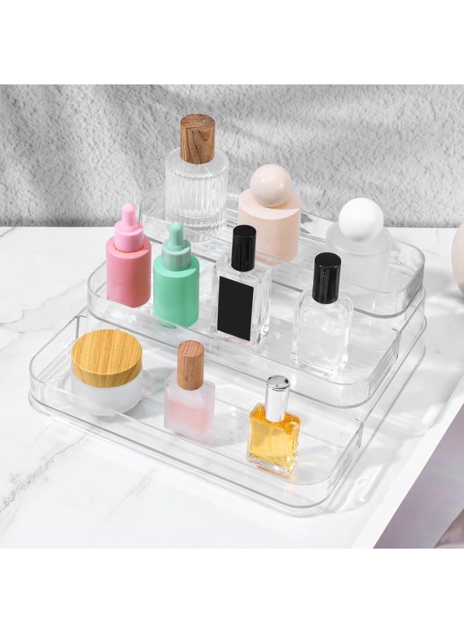 منظم عطور، رف ثلاثي الطبقات - حامل للعطور، والمستحضرات، ومنتجات العناية بالبشرة، والتوابل، والفيتامينات، وزجاجات الأدوية؛ رف متين وشفاف للتخزين في خزائن المطبخ والحمام. - Image 4